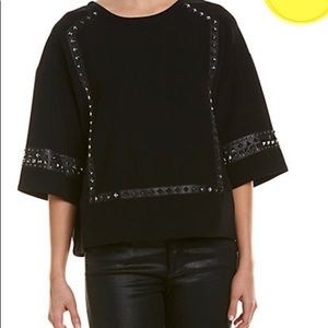BCBG MaxAzria Polyester Top w/Faux Leather trim